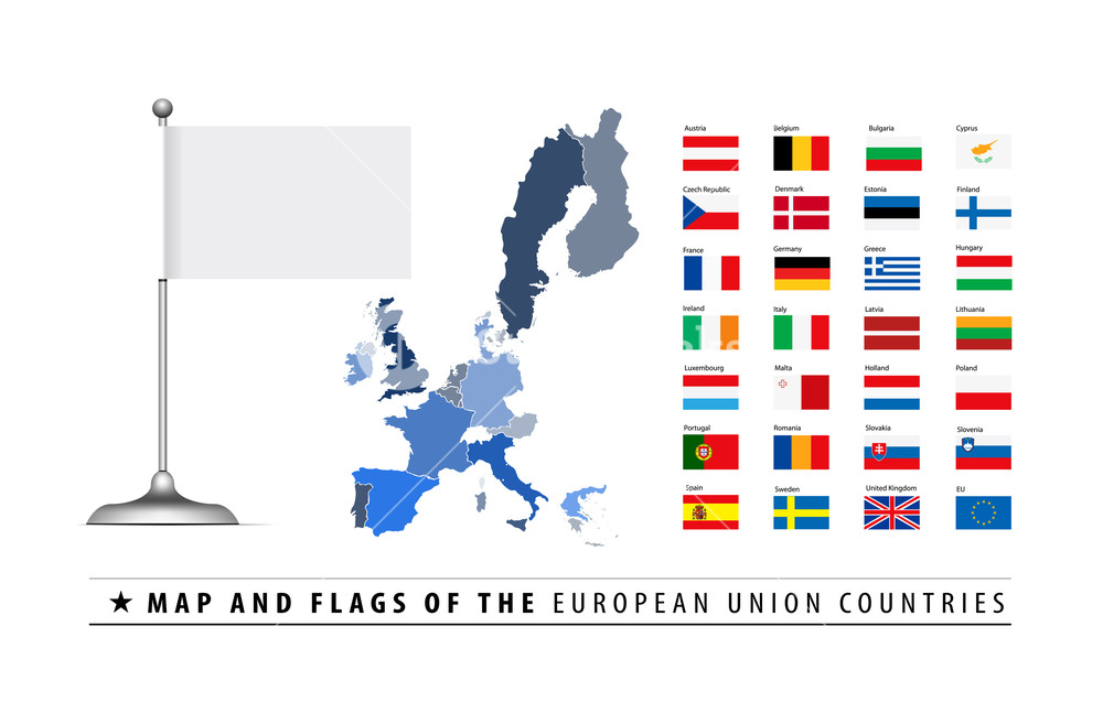 1000x637 European Union Map And Flag Vector Illustration With Empty Blank