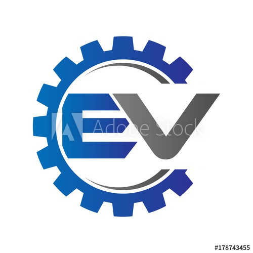 500x500 Ev Initial Logo Vector With Gear Blue Gray