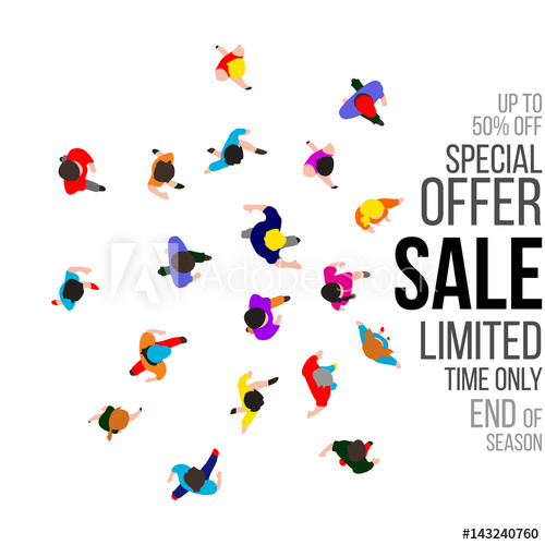 Top View People On Sale Event Vector Illustration 500x500 Top View People On Sale Event Vector Illustration