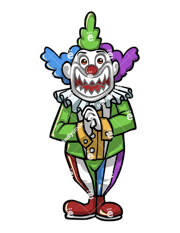 585x755 Evil Joker Clown With Scary Teeth And Sinister Look Vector Clipart