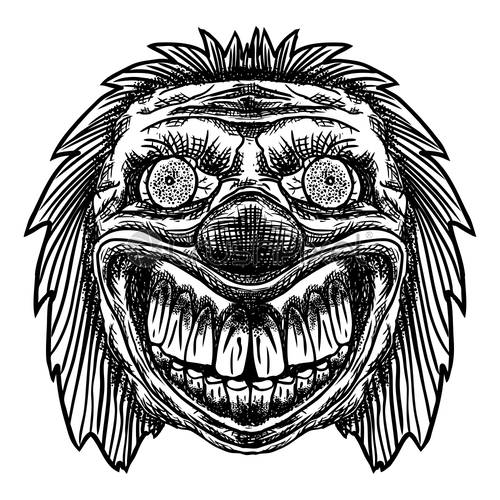 500x500 Evil Scary Clown Monster With Big Nose And Sharp Teeth, Stock