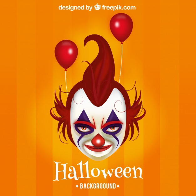 626x626 Evil Clown Halloween Background With Red Balloons Vector Free
