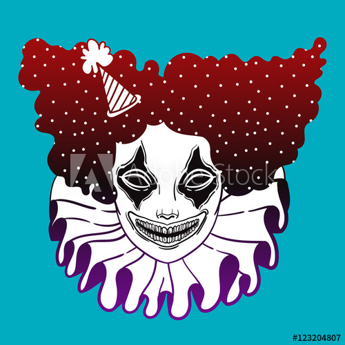 500x500 Vector Poster With An Evil Clown Linear Illustration Of Halloween