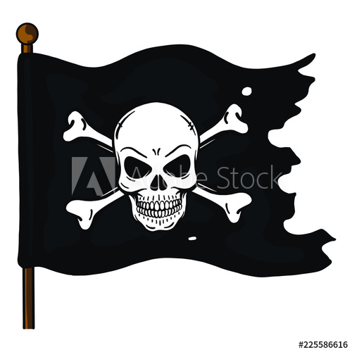 Ripped Vector Pirate Flag On Mast With Evil Skull Sign Behind 500x500 Ripped Vector Pirate Flag On Mast With Evil Skull Sign Behind