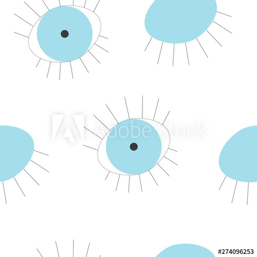 500x500 Seamless Pattern With Blue Evil Eye Vector With Eyelashes