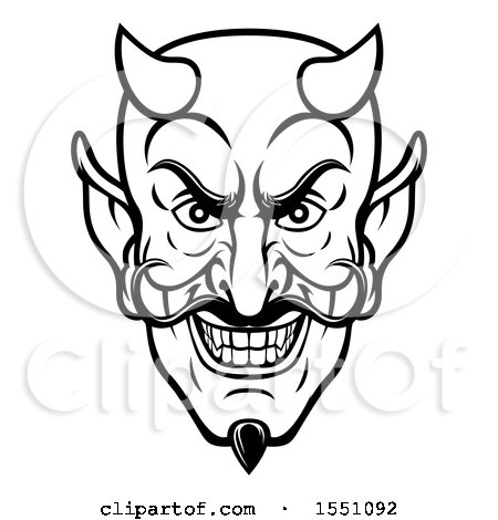 450x470 Clipart Of A Black And White Grinning Evil Devil Face