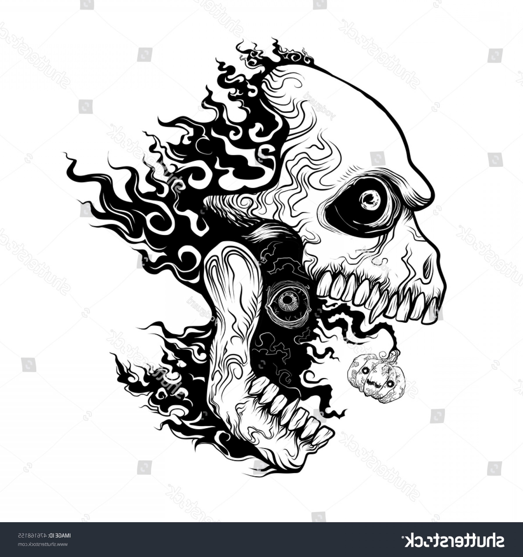1800x1920 Black White Evil Skull Fire Hand Soidergi
