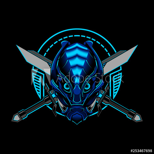 500x500 Robotic Ronin Samurai Evil Vector Illustration