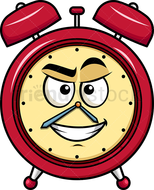 646x798 Cunning Evil Face Alarm Clock Emoji Cartoon Vector Clipart