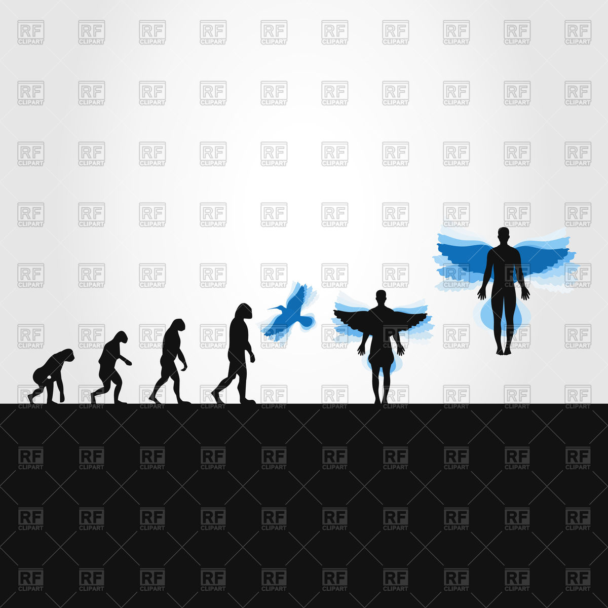 1200x1200 Evolution From Man To Bird Vector Image Of Silhouettes, Outlines