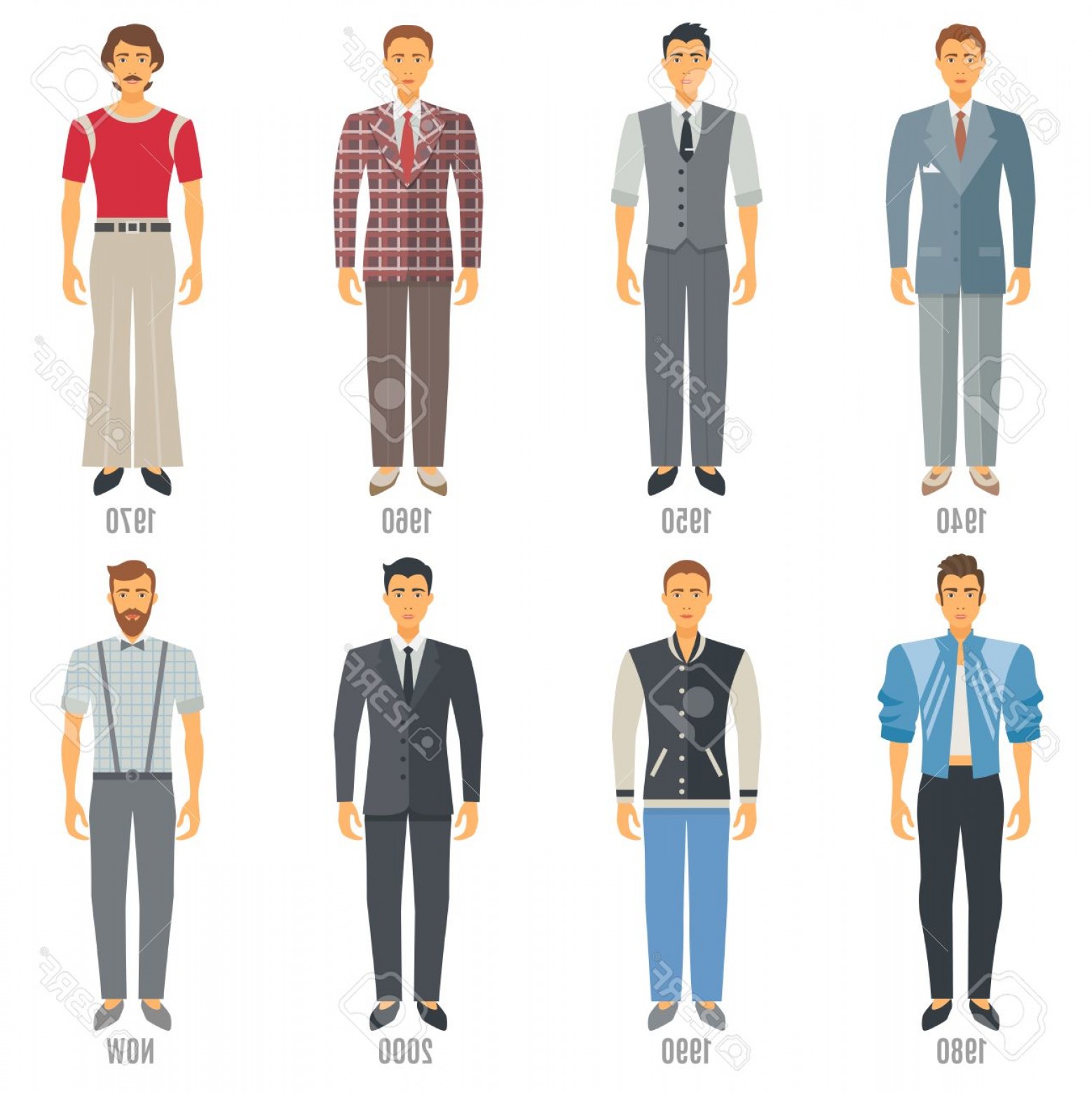 1558x1560 Photostock Vector Men Fashion Icons Set Fashion Evolution Vector