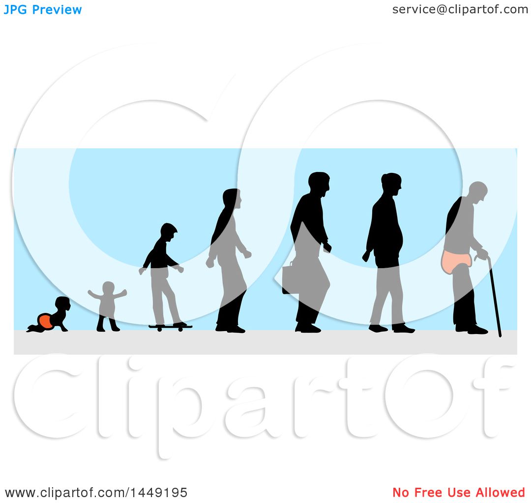 1080x1024 Clipart Graphic Of The Evolution From Baby To Old Man, Over Blue
