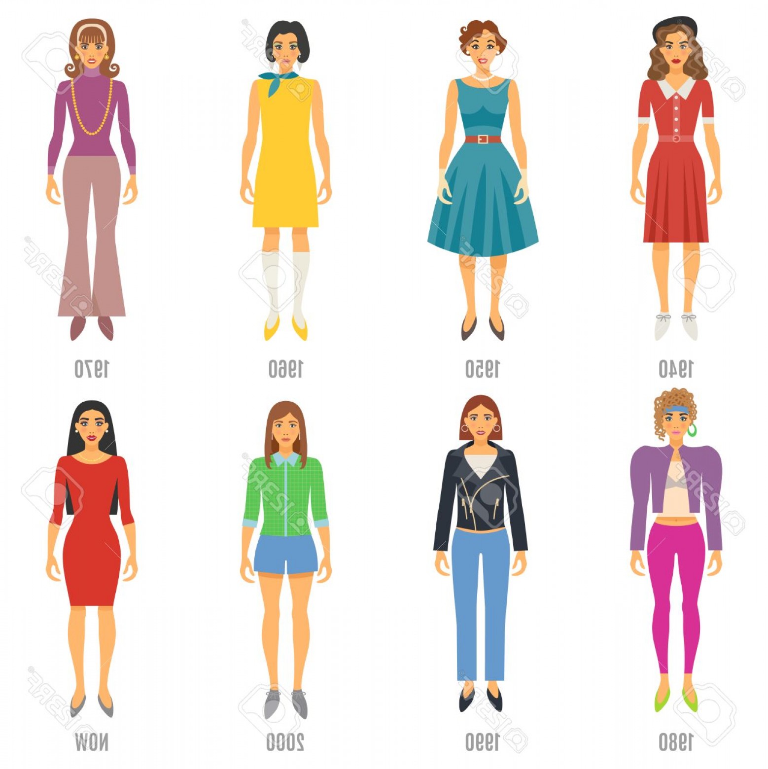 Photostock Vector Women Fashion Icons Set Fashion Evolution Vector 1558x1560 Photostock Vector Women Fashion Icons Set Fashion Evolution Vector
