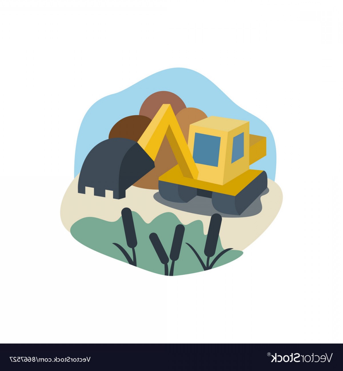 1200x1296 Excavator On The Marsh Land Work Near Reeds Logo Vector Newwaysys