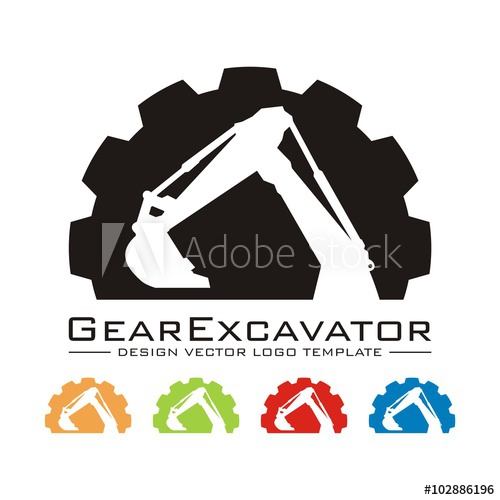 500x500 Excavator Design Logo Vector, Circle Gear Excavator Design Vector
