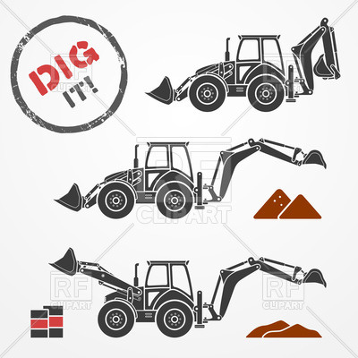 400x400 Excavator Silhouettes With Dirt And Barrels Vector Image
