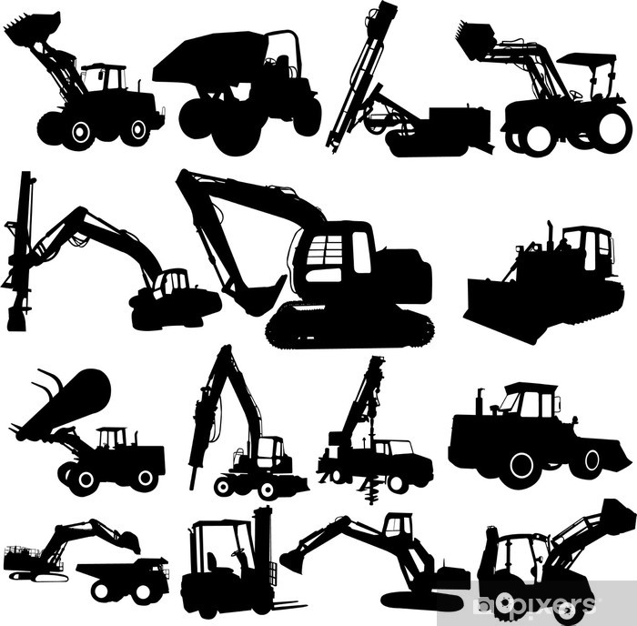700x688 Vector Excavator Silhouette Set Wall Mural