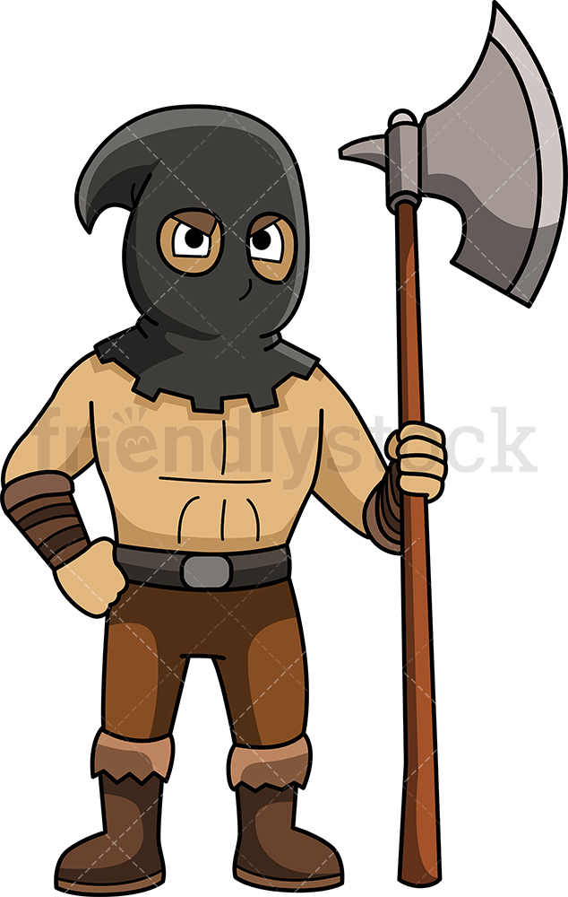 634x1000 Hooded Medieval Executioner Cartoon Clipart Vector