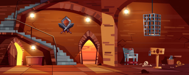 626x250 Cartoon Background With Medieval Torture Hall, Romanesque Room