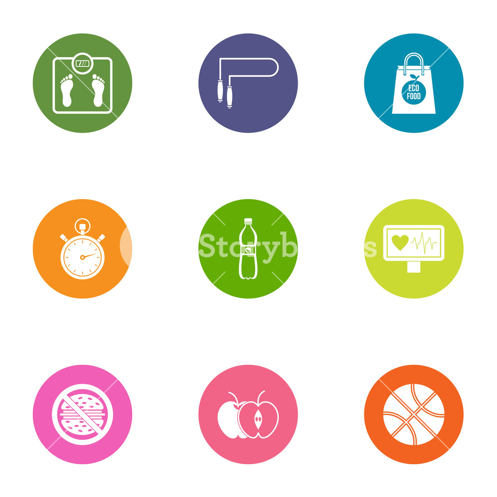 1000x1000 Fitness Exercise Icons Set Flat Set Of Fitness Exercise Vector