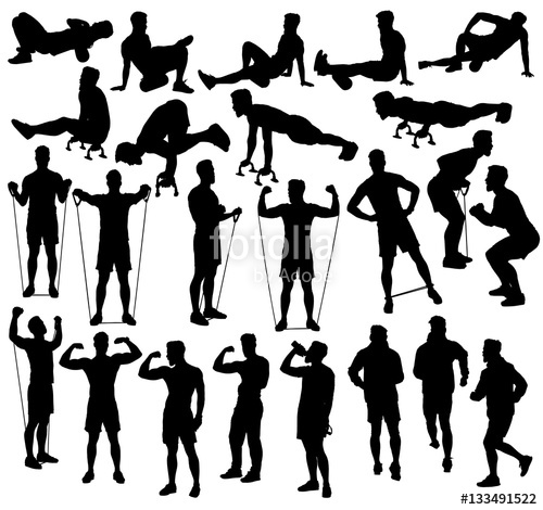 500x470 Collection Of Different Exercise Silhouettes With Resistance Bands
