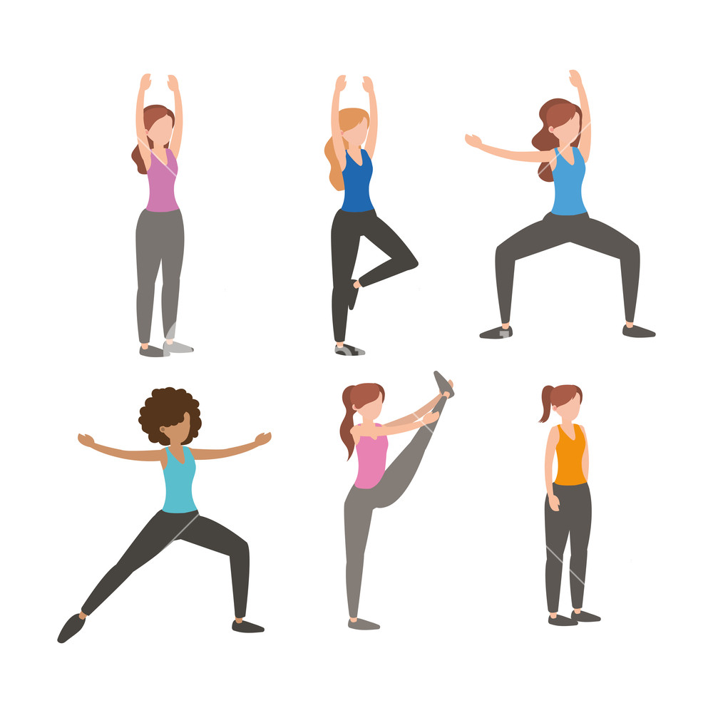 1000x1000 Set Fitness Women Doing Exercise Vector Illustration Royalty Free