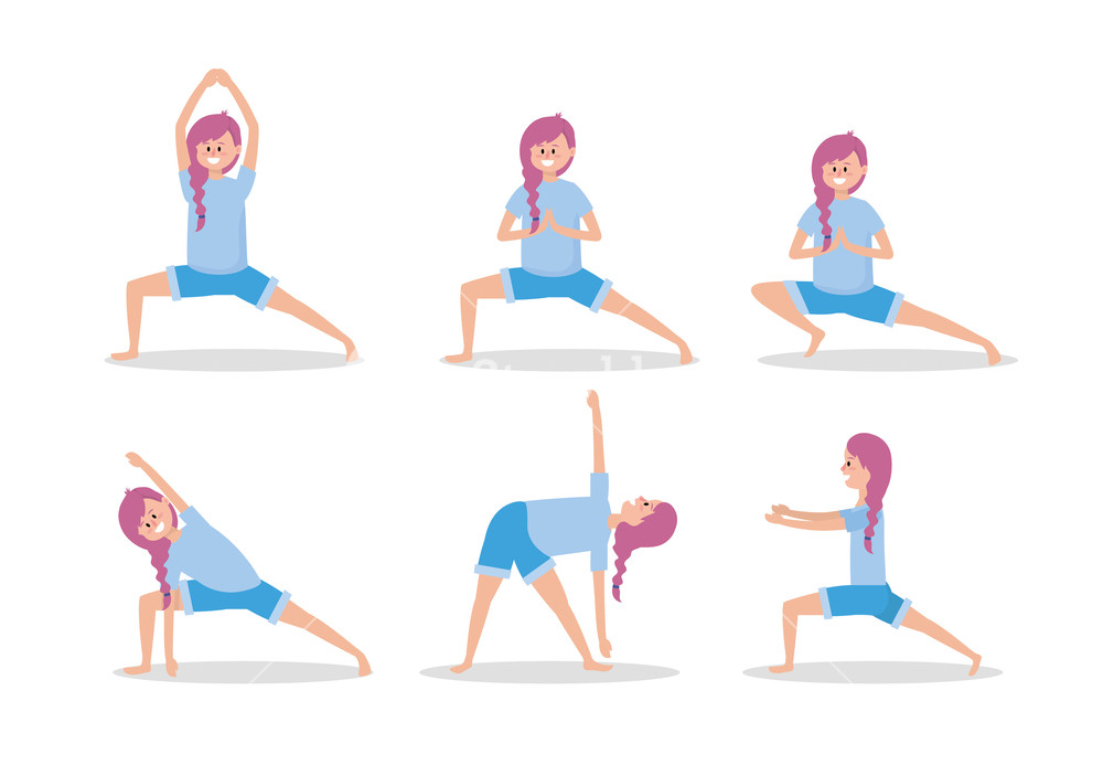1000x693 Set Woman Practice Yoga Pose Exercise Vector Illustration Royalty