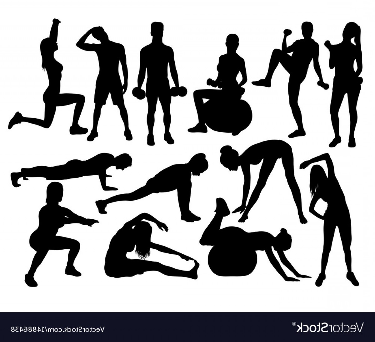 1200x1096 Elegant Women Silhouettes Doing Fitness Exercise Vector Soidergi