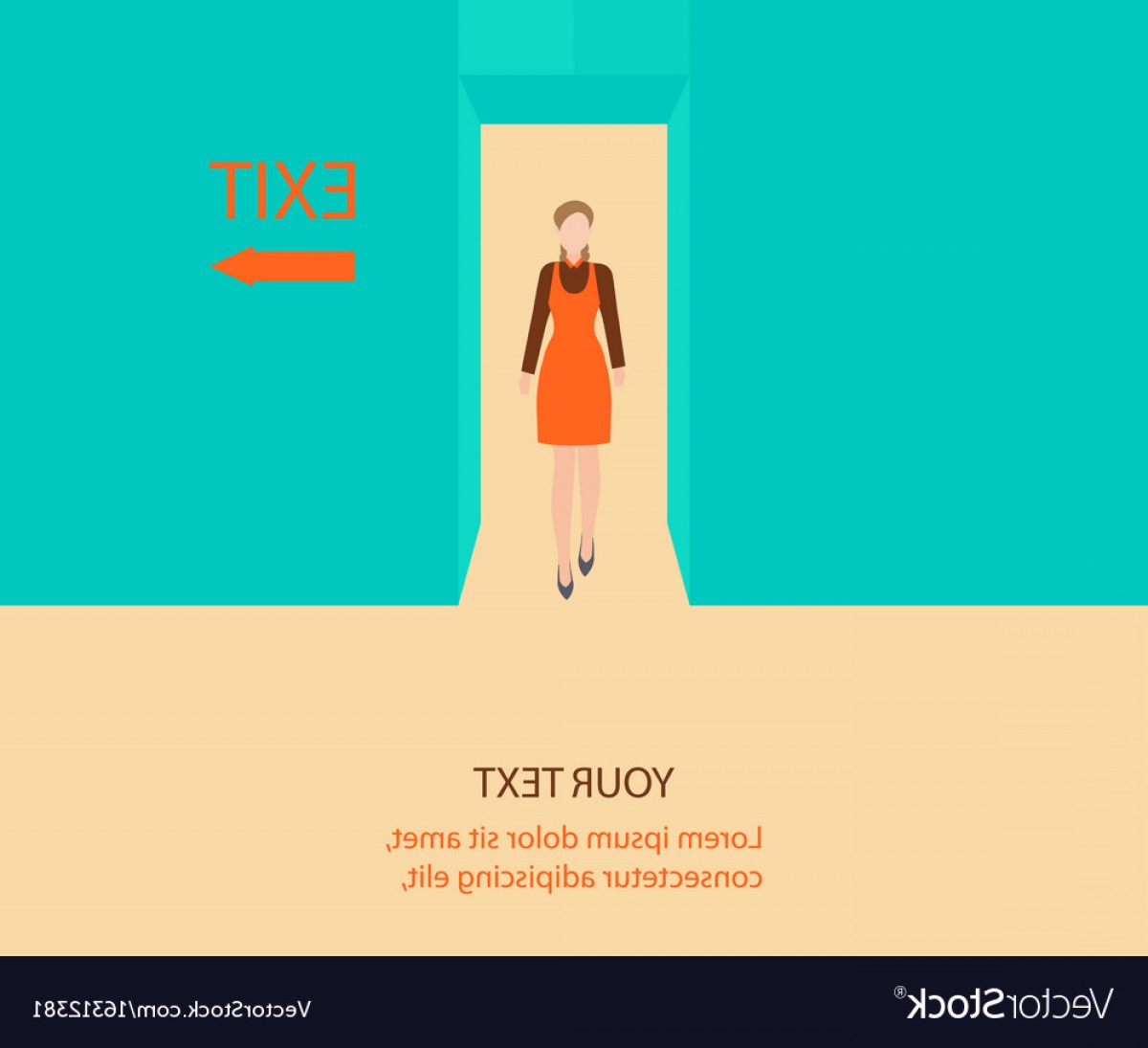 1200x1095 Business Woman Walk Through A Door With Exit Sign Vector