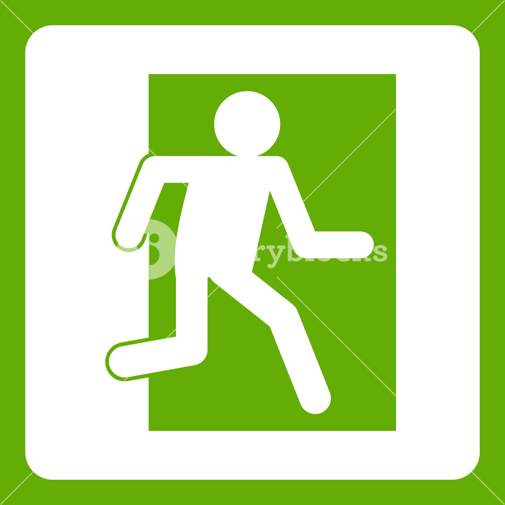 1000x1000 Fire Exit Sign Icon White Isolated On Green Background Vector