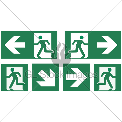 500x500 Emergency Exit Sign Set Pictogram Vector Illustration Gl Stock