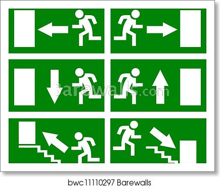 435x370 Vector Emergency Exit Signs, Art Print Barewalls Posters