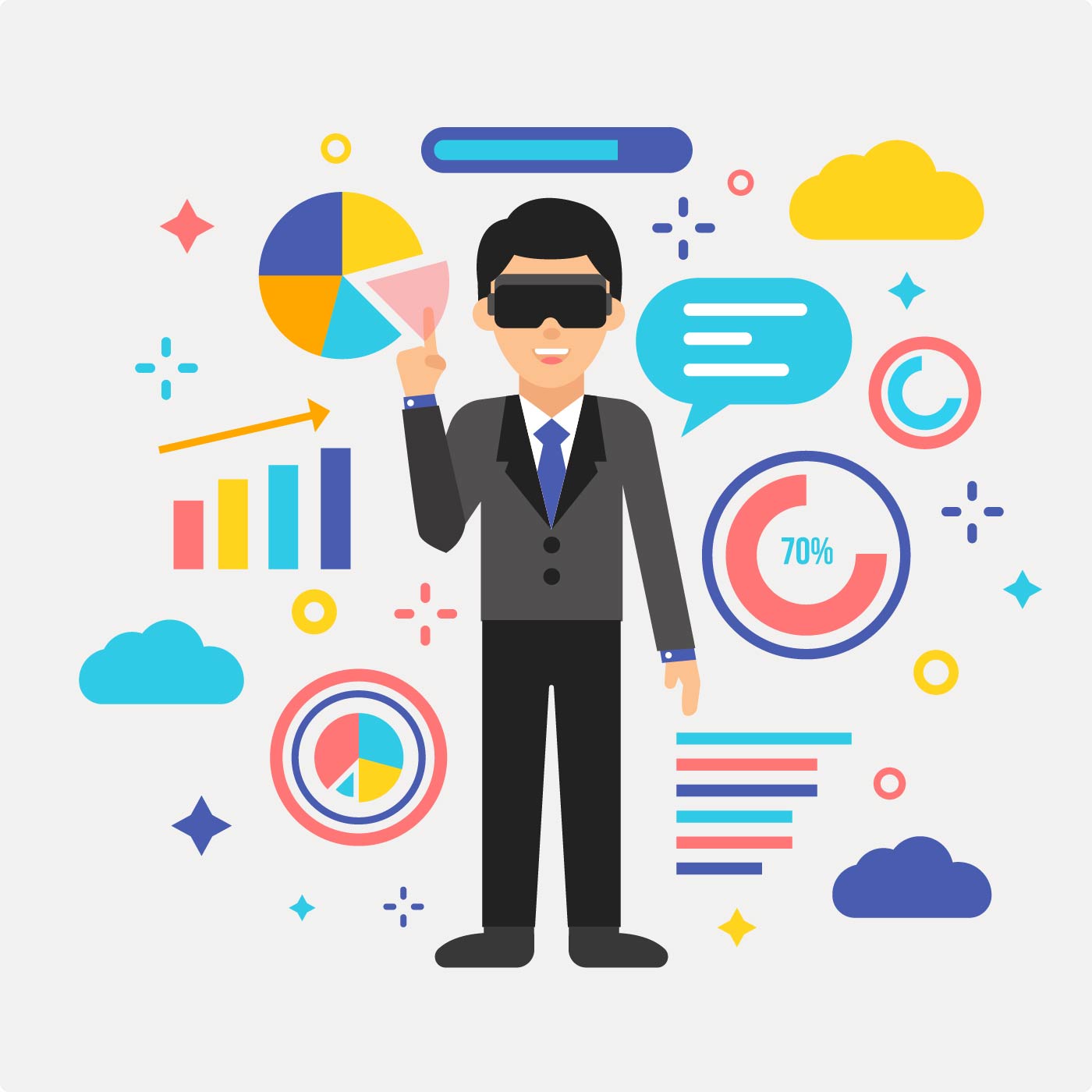1400x1400 Businessman Playing Virtual Reality Vector