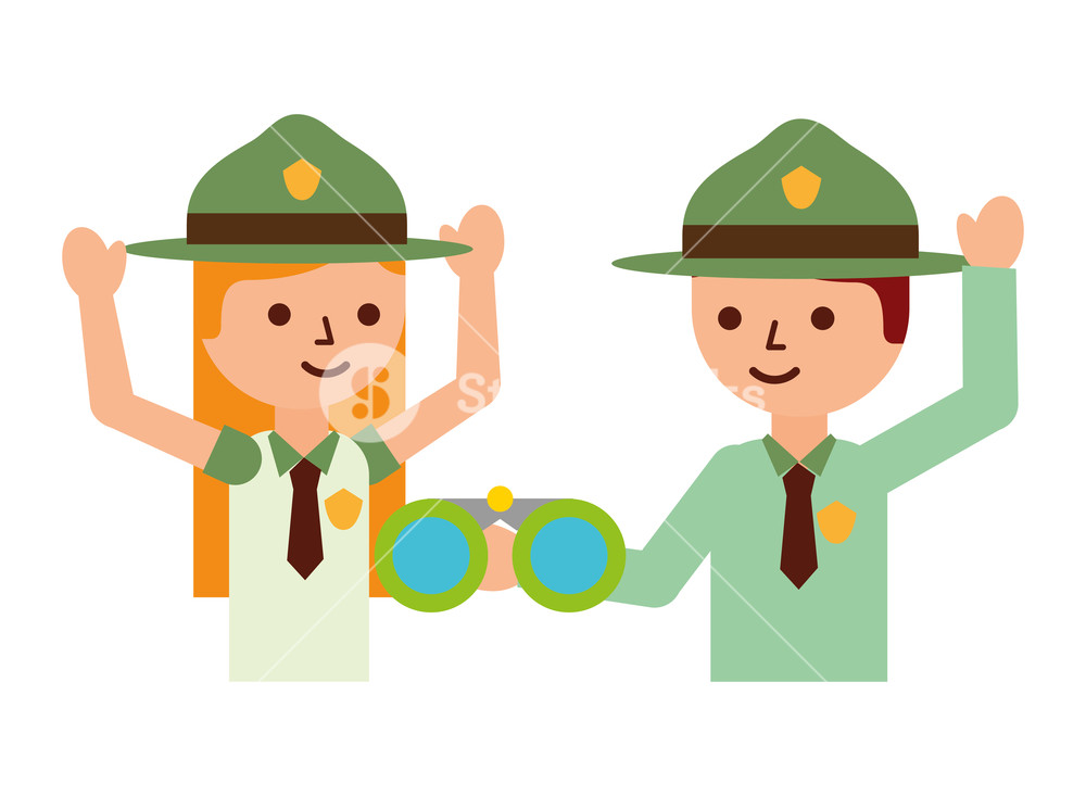 1000x733 Woman And Man Explorer Binoculars Vector Illustration Royalty Free