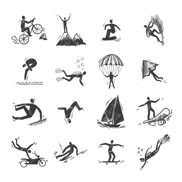 626x626 Extreme Sports Icons Sketch Of Diving Climbing Sailing Isolated
