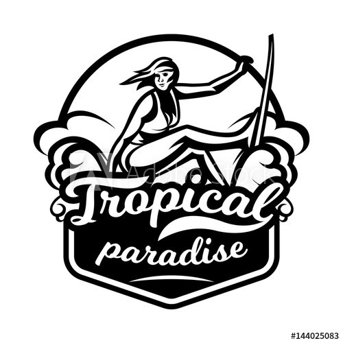 500x500 Monochrome Logo, Emblem, Girl Surfer Surfing On The Waves