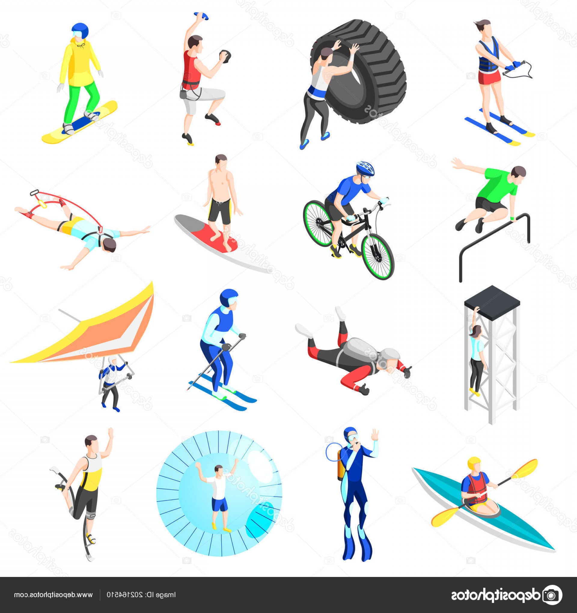 1920x2040 Stock Illustration Extreme Sports Isometric Icons Hoodamathrun