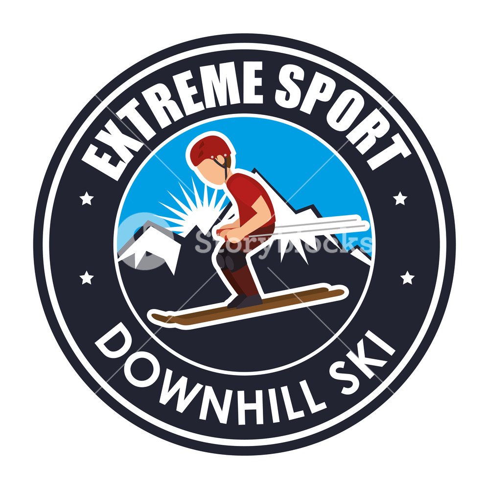 999x1000 Extreme Sport Downhill Ski Label Vector Illustration