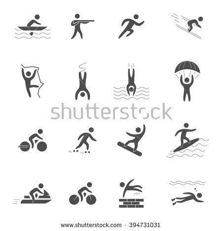 450x470 Black Icons For Extreme Sports Vector Character Set For Action