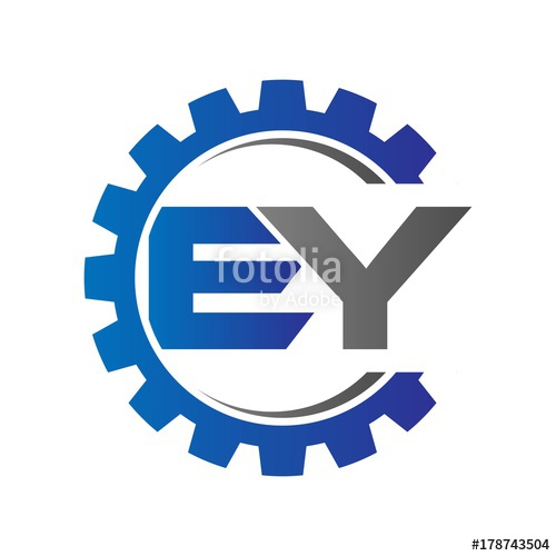500x500 Ey Initial Logo Vector With Gear Blue Gray Stock Image
