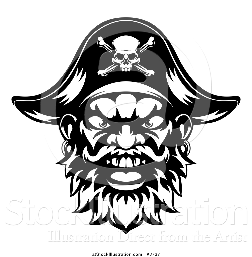 1024x1044 Vector Illustration Of A Black And White Pirate Mascot Face