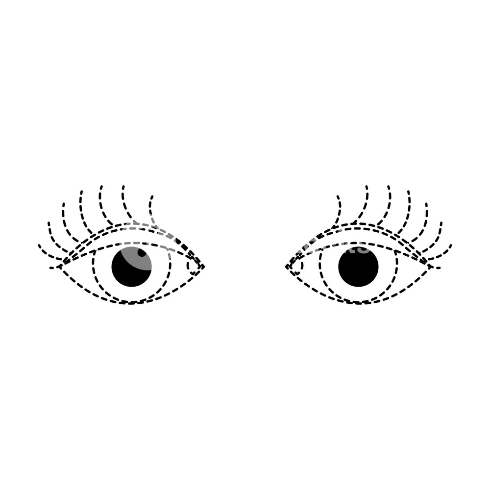 1000x1000 Dotted Shape Vision Eyes With Eyelashes Style Design Vector