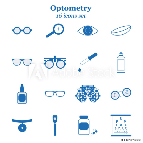 500x500 Vector Blue Optometry Icon Set Optician, Ophtalmology, Vision