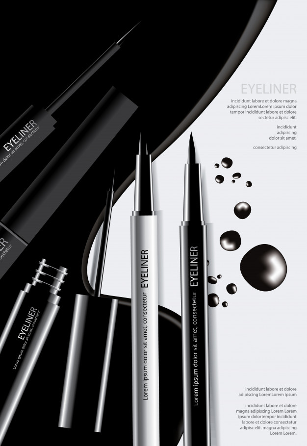 626x910 Cosmetic Eyeliner With Packaging Poster Design Vector Illustration