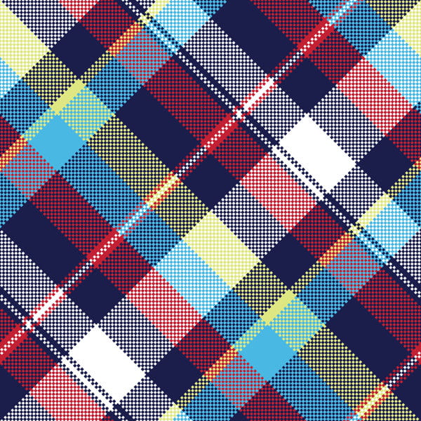 600x600 Blue Check Pixel Fabric Texture Seamless Pattern Vector