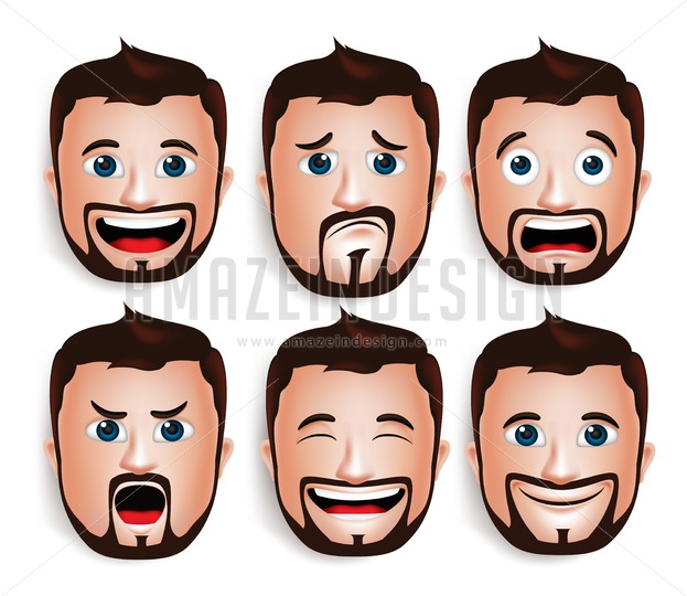 623x540 Handsome Man Head With Facial Expressions Vector