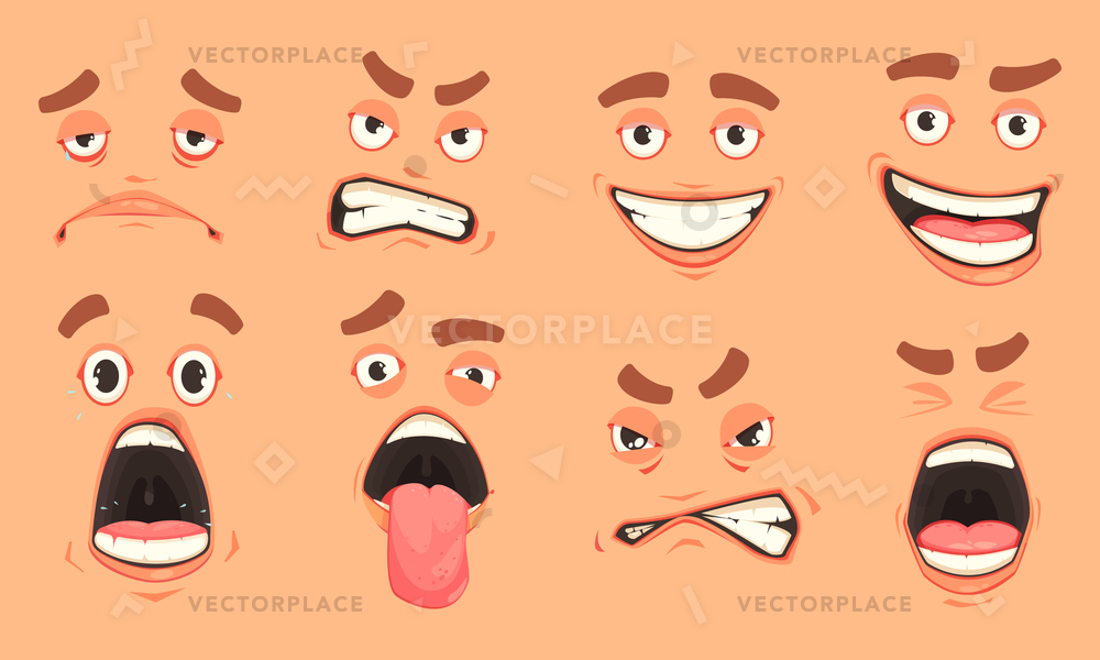 1000x600 Men Cute Mouth Eyes Facial Expressions Vector Illustration