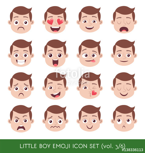 475x500 Set Of Kid Facial Emotions White Boy Emoji Character