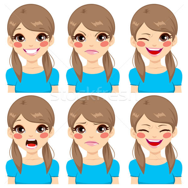 600x600 Teenage Girl Face Expressions Vector Illustration Kakigori