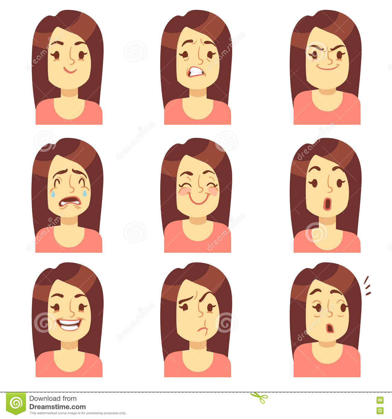 1300x1390 Woman, Girl Face Emotions Expression Vecto